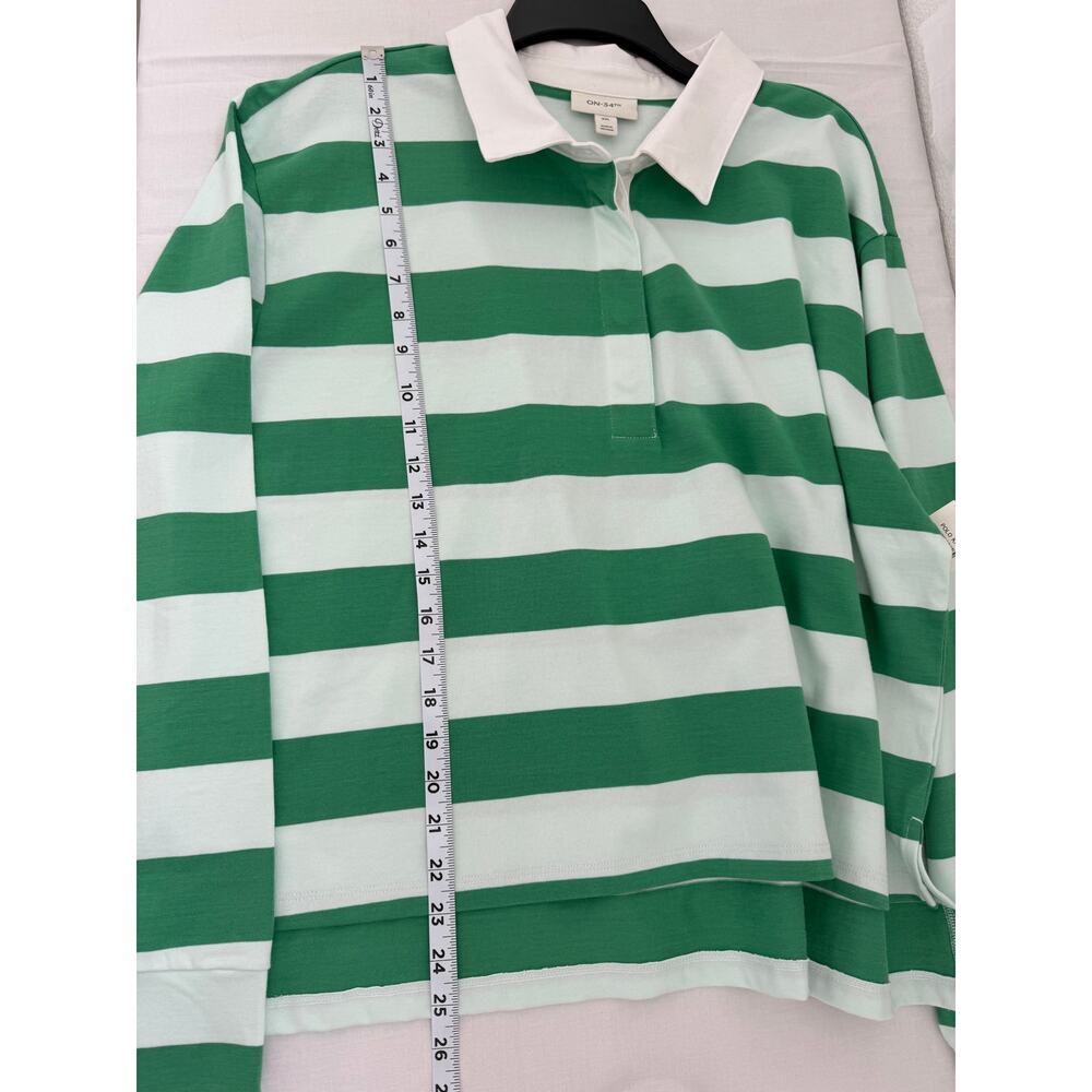 ON-34TH Women’s XXL Green & White Striped Polo Knit Long Sleeve Shirt - Picture 6 of 8